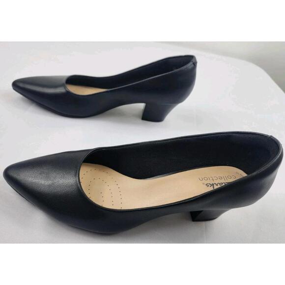 NEW Clarks Collection Womens 8.5 W Black Leather Pumps Heels Slip On Pointed Toe - Picture 3 of 7